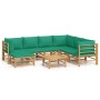 Set de muebles de jardín 8 piezas bambú con cojines verde de vidaXL, Conjuntos de jardín - Ref: Foro24-3155159, Precio: 628,5...