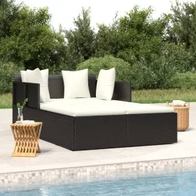 Tumbona con cojines ratán sintético negro 182x118x63 cm de vidaXL, Camas para exteriores - Ref: Foro24-362267, Precio: 348,23...