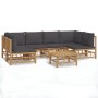 Set de muebles de jardín 7 piezas bambú con cojines gris oscuro de vidaXL, Conjuntos de jardín - Ref: Foro24-3155230, Precio:...