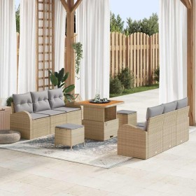 Conjunto de sofá de jardín con cojín 9 pcs Beige Poliratán en Sofás de exterior | Comprar online en Foru.es