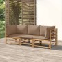 Set de muebles de jardín 3 piezas bambú y cojines gris taupe de vidaXL, Conjuntos de jardín - Ref: Foro24-3155119, Precio: 42...
