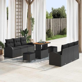 Conjunto de sofá de jardín con cojín 9 pcs Negro Poliratán en Sofás de exterior | Comprar online en Foru.es