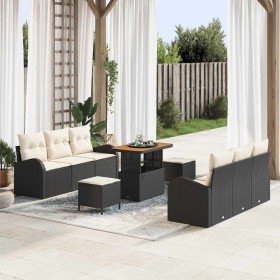 Conjunto de sofá de jardín con cojín 9 pcs Negro Poliratán en Sofás de exterior | Comprar online en Foru.es