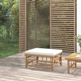Bamboo garden footstool with cream white cushion by vidaXL, Modular outdoor sofas - Ref: Foro24-362302, Price: 95,59 €, Disco...