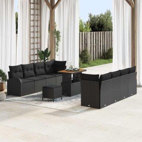 Conjunto de sofá de jardín con cojín 11 pcs Negro Poliratán en Sofás de exterior | Comprar online en Foru.es