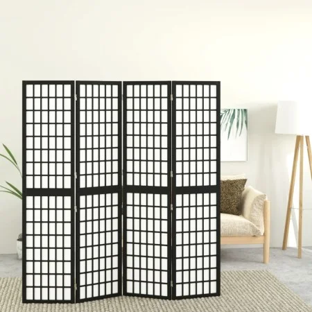 Biombo plegable con 4 paneles estilo japonés negro 160x170 cm de vidaXL, Divisores de ambientes - Ref: Foro24-352080, Precio:...