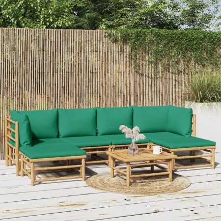 Set de muebles de jardín 7 piezas bambú con cojines verde de vidaXL, Conjuntos de jardín - Ref: Foro24-3155165, Precio: 516,7...