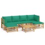 Set de muebles de jardín 7 piezas bambú con cojines verde de vidaXL, Conjuntos de jardín - Ref: Foro24-3155165, Precio: 516,7...