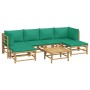 Set de muebles de jardín 7 piezas bambú con cojines verde de vidaXL, Conjuntos de jardín - Ref: Foro24-3155165, Precio: 516,7...