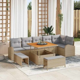 Conjunto de sofá de jardín con cojín 9 pcs Beige Poliratán en Sofás de exterior | Comprar online en Foru.es