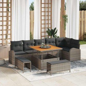 Conjunto de sofá de jardín con cojín 9 pcs Gris Poliratán en Sofás de exterior | Comprar online en Foru.es