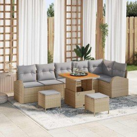 Conjunto de sofá de jardín con cojín 9 pcs Beige Poliratán en Sofás de exterior | Comprar online en Foru.es