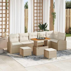 Conjunto de sofá de jardín con cojín 9 pcs Beige Poliratán en Sofás de exterior | Comprar online en Foru.es