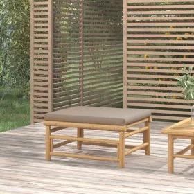 Bamboo garden footstool with taupe gray cushion by vidaXL, Modular outdoor sofas - Ref: Foro24-362288, Price: 86,96 €, Discou...