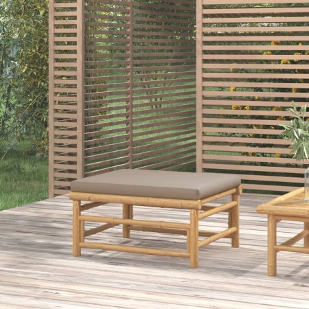 Reposapiés de jardín bambú con cojín gris taupe de vidaXL, Sofás modulares de exterior - Ref: Foro24-362288, Precio: 88,68 €,...