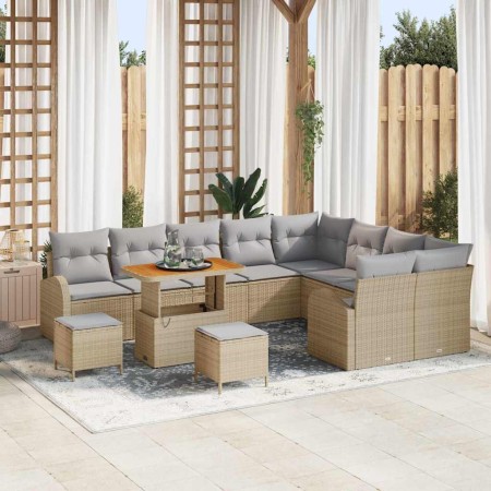 Conjunto de sofá de jardín con cojín 12 pcs Beige Poliratán en Sofás de exterior | Comprar online en Foru.es