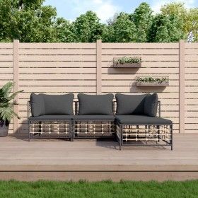Set muebles de jardín 4 pzas y cojines ratán PE gris antracita de vidaXL, Sofás de exterior - Ref: Foro24-3186739, Precio: 30...