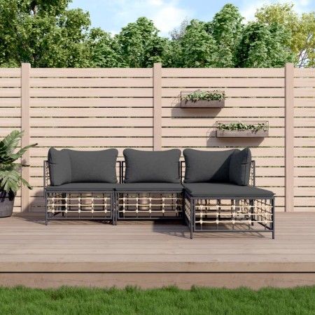 Set muebles de jardín 4 pzas y cojines ratán PE gris antracita de vidaXL, Sofás de exterior - Ref: Foro24-3186739, Precio: 30...