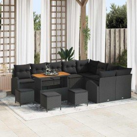 Conjunto de sofá de jardín con cojín 13 pcs Negro Poliratán en Sofás de exterior | Comprar online en Foru.es
