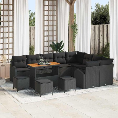 Conjunto de sofá de jardín con cojín 13 pcs Negro Poliratán en Sofás de exterior | Comprar online en Foru.es