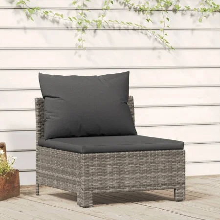 Sofá central de jardín con cojín ratán sintético gris de vidaXL, Conjuntos de jardín - Ref: Foro24-362694, Precio: 77,16 €, D...