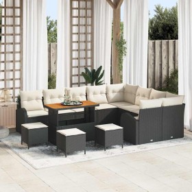 Conjunto de sofá de jardín con cojín 13 pcs Negro Poliratán en Sofás de exterior | Comprar online en Foru.es