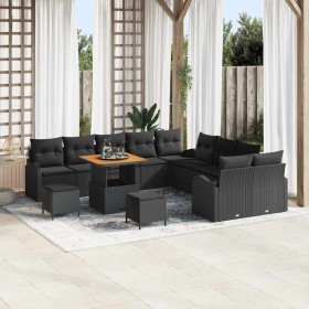 Conjunto de sofá de jardín con cojín 13 pcs Negro Poliratán en Sofás de exterior | Comprar online en Foru.es