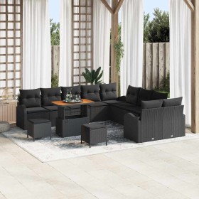 Conjunto de sofá de jardín con cojín 13 pcs Negro Poliratán en Sofás de exterior | Comprar online en Foru.es