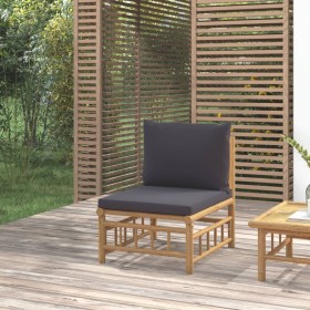Sofá central de jardín bambú con cojines gris oscuro de vidaXL, Sofás modulares de exterior - Ref: Foro24-362309, Precio: 115...