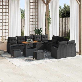 Conjunto de sofá de jardín con cojín 13 pcs Negro Poliratán en Sofás de exterior | Comprar online en Foru.es