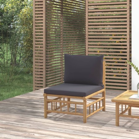 Sofá central de jardín bambú con cojines gris oscuro de vidaXL, Sofás modulares de exterior - Ref: Foro24-362309, Precio: 115...