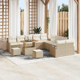 Conjunto de sofá de jardín con cojín 13 pcs Beige Poliratán en Sofás de exterior | Comprar online en Foru.es