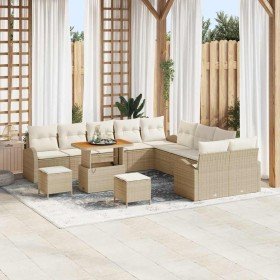 Conjunto de sofá de jardín con cojín 13 pcs Beige Poliratán en Sofás de exterior | Comprar online en Foru.es