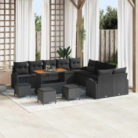 Conjunto de sofá de jardín con cojín 14 pcs Negro Poliratán en Sofás de exterior | Comprar online en Foru.es