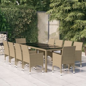 Juego de comedor de jardín de 11 piezas ratán sintético beige en Conjuntos de jardín | Comprar online en Foru.es