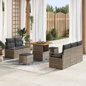 Conjunto de sofá de jardín con cojín 8 pcs Gris Poliratán en Sofás de exterior | Comprar online en Foru.es