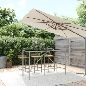 Mesa alta bar con superficie vidrio ratán PE gris 180x70x110 cm de vidaXL, Mesas de jardín - Ref: Foro24-362592, Precio: 92,5...
