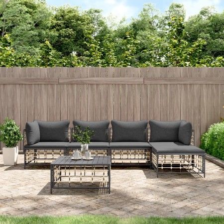 Juego de muebles de jardín 6 pzas cojines antracita ratán PE de vidaXL, Sofás de exterior - Ref: Foro24-3186745, Precio: 459,...