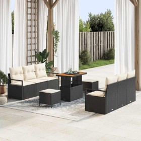 Conjunto de sofá de jardín con cojín 9 pcs Negro Poliratán en Sofás de exterior | Comprar online en Foru.es