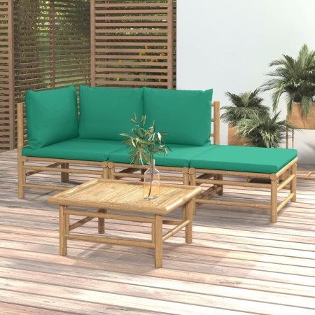 Set de muebles de jardín 4 piezas bambú con cojines verde de vidaXL, Conjuntos de jardín - Ref: Foro24-3155144, Precio: 254,0...