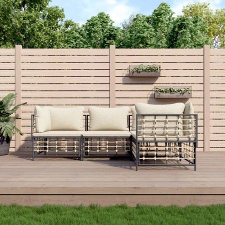 Juego de muebles de jardín 4 pzas y cojines ratán PE antracita de vidaXL, Sofás de exterior - Ref: Foro24-3186746, Precio: 35...