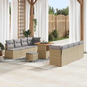 Conjunto de sofá de jardín con cojín 11 pcs Beige Poliratán en Sofás de exterior | Comprar online en Foru.es