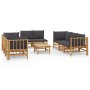 Set de muebles de jardín 9 piezas bambú con cojines gris oscuro de vidaXL, Conjuntos de jardín - Ref: Foro24-3155219, Precio:...
