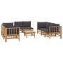 Set de muebles de jardín 9 piezas bambú con cojines gris oscuro de vidaXL, Conjuntos de jardín - Ref: Foro24-3155219, Precio:...
