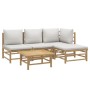 Set de muebles de jardín 5 piezas bambú y cojines gris claro de vidaXL, Conjuntos de jardín - Ref: Foro24-3155081, Precio: 40...