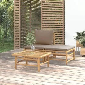 3-piece bamboo garden furniture set with taupe gray cushions by vidaXL, Modular outdoor sofas - Ref: Foro24-362283, Price: 20...