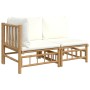Set de muebles de jardín 2 piezas bambú y cojines blanco crema de vidaXL, Sofás modulares de exterior - Ref: Foro24-362298, P...
