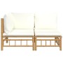 Set de muebles de jardín 2 piezas bambú y cojines blanco crema de vidaXL, Sofás modulares de exterior - Ref: Foro24-362298, P...