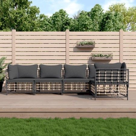 Juego de muebles de jardín 5 pzas cojines antracita ratán PE de vidaXL, Sofás de exterior - Ref: Foro24-3186751, Precio: 418,...