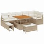Conjunto de sofá de jardín con cojín 9 pcs Beige Poliratán en Sofás de exterior | Comprar online en Foru.es